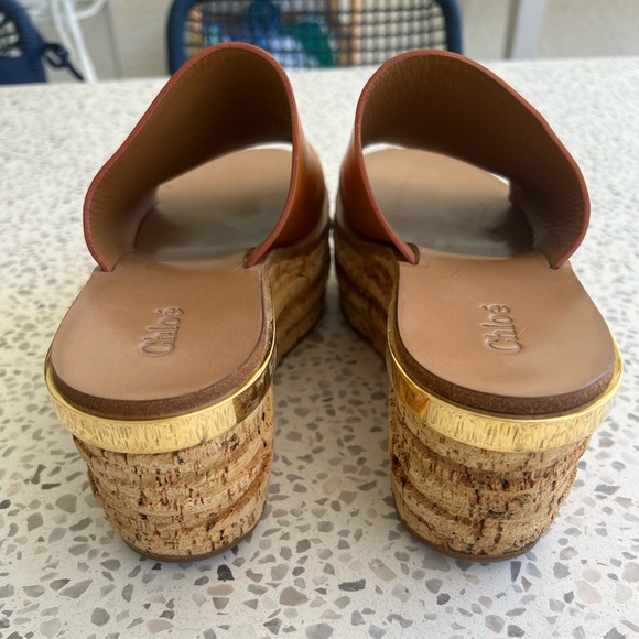 Chloé Camille Cork & Brown Leather Platform Slide Sandal, Size 40/9.5 - Picture 5 of 5